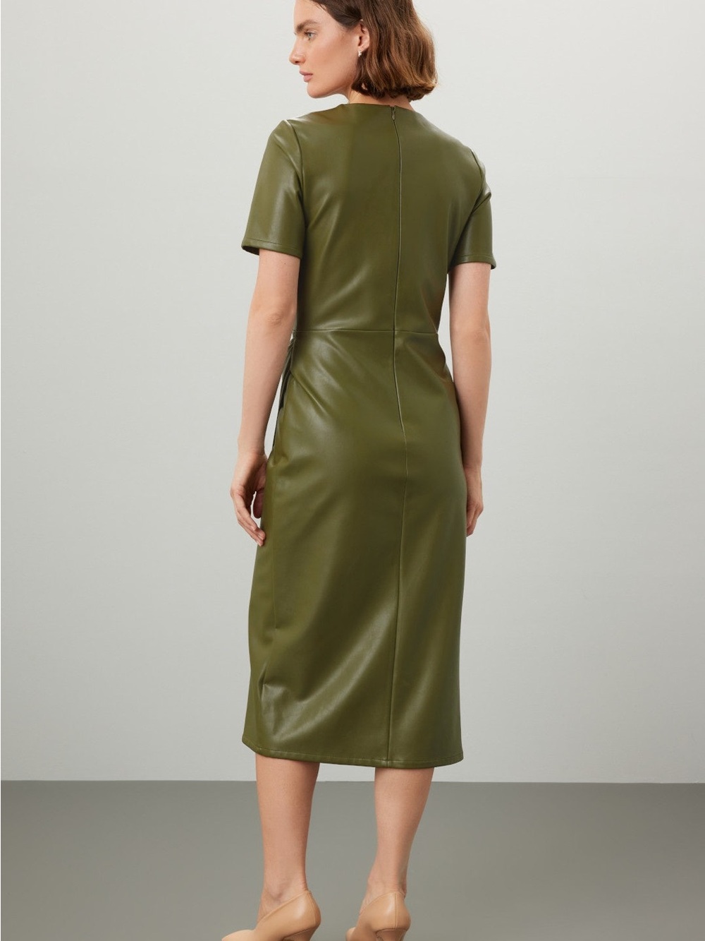 Shakuhachi Olive Faux Leather Twist-Waist Midi Dress - Picture 3 of 8